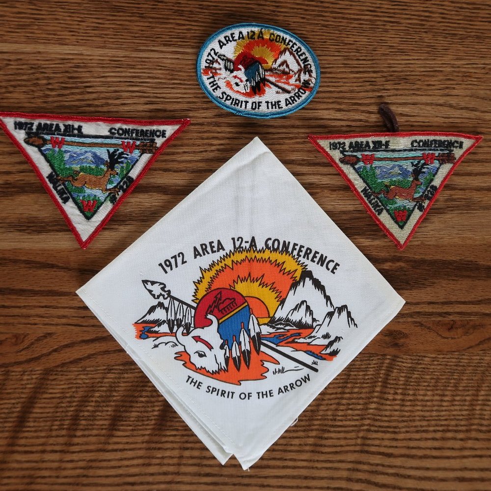 Lot of 1972 Area 12-E (XII-E) Boy Scout Conference Items (Scarf and Patches)